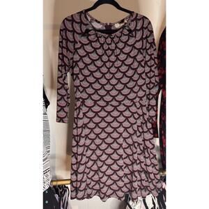 MICHAEL KORS Dress Pink‎ Black White Geometric Shape Long Sleeve Size Large ￼￼￼